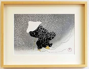 雪景色 版画 木製フレーム付き　最終お値下げ 雪景色 版画 木製フレーム付き